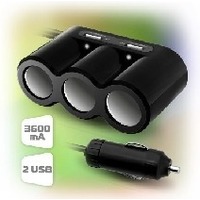 Автомобильная электроника Зарядное устройство Ginzzu GA-4620UB, АЗУ 5В/3.6A, 2USB +разветв. на 3 розетки +удлинитель. Интернет-магазин Vseinet.ru Пенза