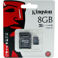Фото Карта памяти Kingston micro SDHC 8Гб, Class 10 UHS-I, адаптер SD(SDC10G2/8GB). Интернет-магазин Vseinet.ru Пенза
