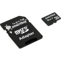 Фото Карта памяти SmartBuy micro SDHC 16Гб, Class 10, адаптер SD(SB16GBSDCL10-01). Интернет-магазин Vseinet.ru Пенза