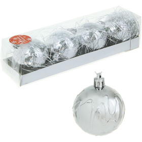 Фото Набор шаров пластик d-5,5 см паутинка серебро (набор 4 шт). Интернет-магазин Vseinet.ru Пенза