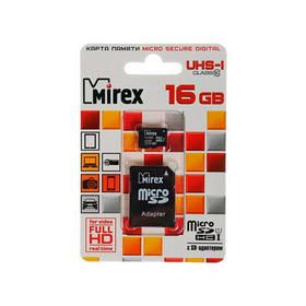 Фото Карта памяти Mirex micro SD 16Гб, Class 10 UHS-I, адаптер SD(13613-ADSUHS16). Интернет-магазин Vseinet.ru Пенза