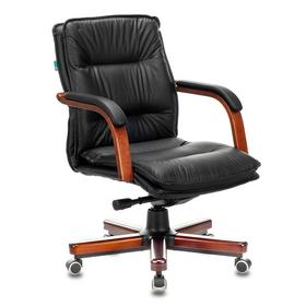 Фото Кресло руководителя Бюрократ T-9927WALNUT-LOW/BL низкая спинка черный кожа крестовина дерево. Интернет-магазин Vseinet.ru Пенза