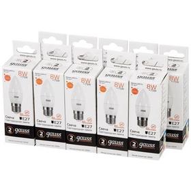 Фото Лампа светодиодная Gauss Elementary Свеча 8Вт цок.:E27 3000K 220B C37 (упак.:10шт) (33218). Интернет-магазин Vseinet.ru Пенза