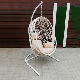 Фото Подвесное кресло "Кокон" XL до 120 кг (стойка белая, корзина молоч, подушка бежевая). Интернет-магазин Vseinet.ru Пенза